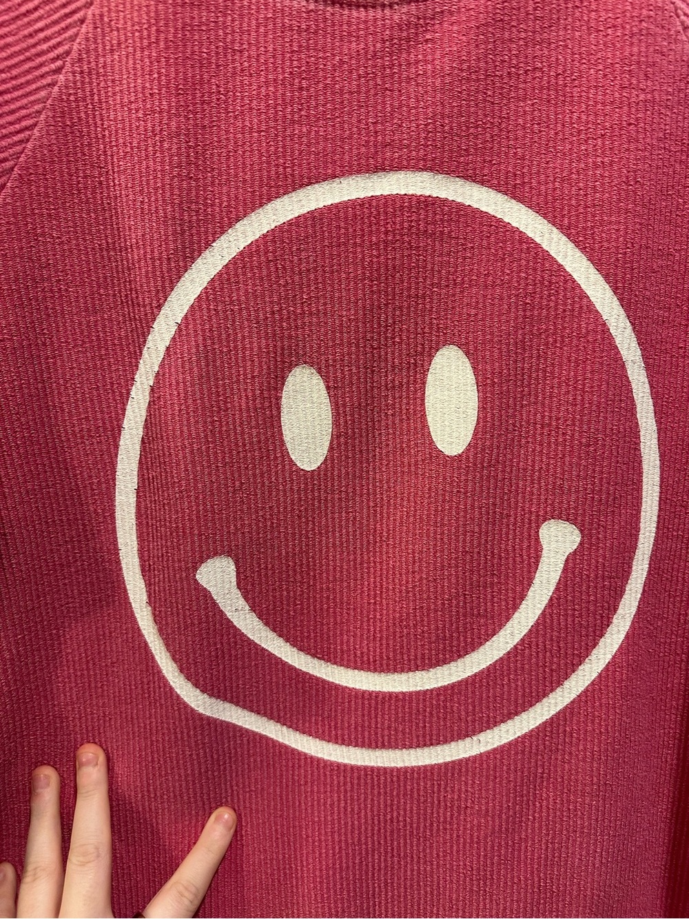 Altar'd State Pink Smiley Face Corded Sweatshirt Size S - Picture 3 of 5